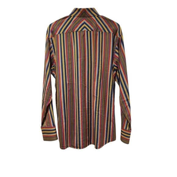 Robert Graham Mens Flip Cuff Shirt Green Red Blue Stripe DAISY Reverse Print | L - Picture 7 of 13